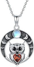wholesale 925 Sterling Silver Owl Pendant Necklace with Moonstone and Garnet Heart Gemstones - Unique Gifts for Mom & Daughter on Mothers' Day or Birthdays-0-0