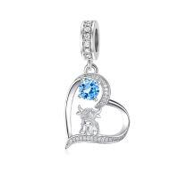 wholesale 925 Sterling Silver Blue Sapphire Moon Heart Cow Charm Pendant-12-December