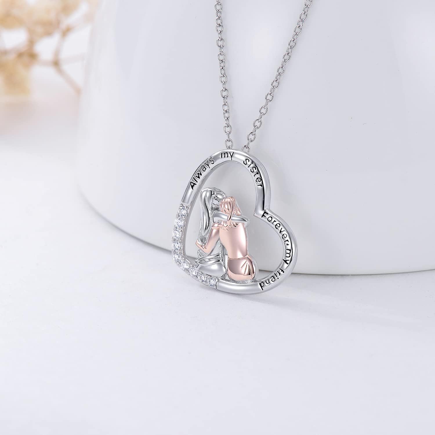 wholesale 925 Sterling Silver Heart-Shaped Sister Necklace with Crystal Fashion s for Women-0-3