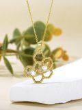 wholesale 925 Sterling Silver Plated Gold  Honeycomb Bee Pendant Necklace - Gifts for Her-0-2