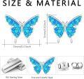 wholesale 925 Sterling Silver Blue Fire Opal Butterfly Stud Earrings Hypoallergenic  for Women Girls 6mm x 8mm-0-5