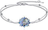 wholesale 925 Sterling Silver Abalone Shell Lotus Flower Adjustable Chain Bracelet for Women Yoga Meditation Gifts-Allah