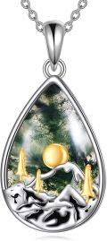 wholesale 925 Sterling Silver Moss Agate Stone Mountain Pendant Necklace for Women Skiing Camping Gifts-0-0