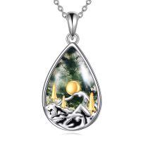 wholesale 925 Sterling Silver Moss Agate Stone Mountain Pendant Necklace for Women Skiing Camping Gifts-Moss Agate Mountain