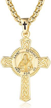 wholesale Gold Plated 925 Sterling Silver Saint Benedict Prayer Cross Pendant Necklace  -St-Benedict
