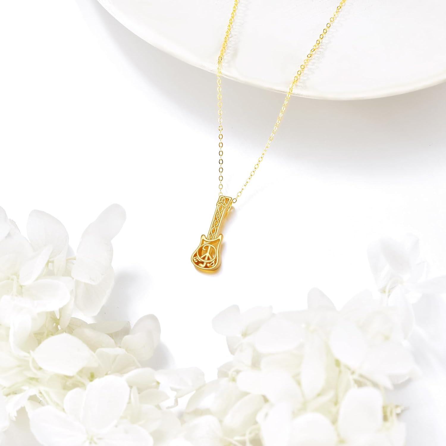 wholesale 14K Gold Peace Sign Musical Instrument Pendant Necklace for Women and Girls-0-5