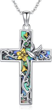 wholesale 925 Sterling Silver 925 Abalone Shell Hummingbird Cross Pendant Necklace Christian Jewelry for Women-Hummingbird