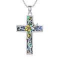 wholesale 925 Sterling Silver Cross Pendant Necklace With Abalone Shell Hummingbird Flower Design-0-0