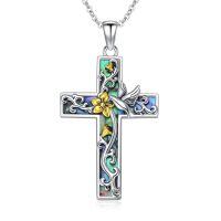 wholesale 925 Sterling Silver Cross Pendant With Abalone Shell And Gold Accents-Hummingbird