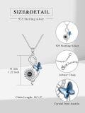 wholesale 925 Sterling Silver Blue Crystal Sunflower & Butterfly Charm Pendant Necklace for Women Gifts-0-4