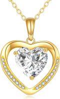 wholesale 14K Gold Heart Shaped Stone Pendant Necklace with Cubic Zirconia s for Her-0-0