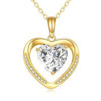 wholesale 14K Gold Heart Shaped Stone Pendant Necklace with Cubic Zirconia s for Her-Yellow Gold