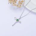 wholesale 925 Sterling Silver Green Heart Birthstone Cross Necklace for Women Christian Jewelry Confirmation Baptism Gift-0-2
