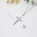 wholesale 925 Sterling Silver Crystal Cross Necklace with Jesus Christ Crucifix Pendant - Religious Jewelry (24 + Extender)-0-3