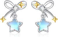 wholesale 925 Sterling Silver Blue Opal Star Drop Earrings for Women Celestial Jewelry-Bow Star
