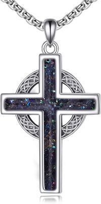 wholesale 925 Sterling Silver Celtic Knot Opal Cross Pendant Necklace  for Women Men Gifts Luck Jewelry 9325-Cross-Crushed abalone shell