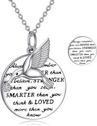 wholesale 925 Sterling Silver Hummingbird & 4-Leaf Clover Inspirational Quote Pendant Necklace-Inspirational Hummingbird Necklace