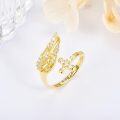 wholesale 925 Sterling Silver Cubic Zirconia Gold Cross Angel Wing Ring - Faith Hope Love Engraved - Adjustable Size 7-9 - Religious Gift for Women-0-1