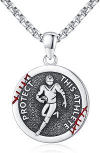 wholesale 925 Sterling Silver  Football Player Sports Charm Necklace-E-Football Necklace
