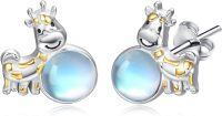 wholesale 925 Sterling Silver Giraffe Moonstone Stud Hoop Earrings for Girls and Women-giraffe-giraffe