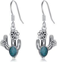 wholesale 925 Sterling Silver Turquoise Cactus Flower Drop Earrings for Women-Cactus