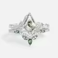 TOUPOP 10k 14k Gold Natural Moss Agate & Moissanite Women's Bridal Ring Set-0-2