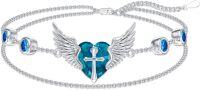 wholesale Sterling Silver Angel Wing Bracelet with Cross Birthstone Guardian Angel Jewelry Gifts for Women-12-Dec-Blue Topaz