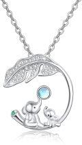 wholesale 925 Sterling Silver Elephant & Baby Pendant with Blue Moonstone Birthstone Necklaces for Women's Gifts-0-0