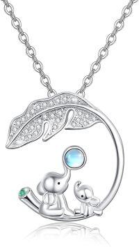 wholesale 925 Sterling Silver Elephant & Baby Pendant with Blue Moonstone Birthstone Necklaces for Women's Gifts-Elephant-M
