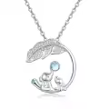 wholesale 925 Sterling Silver Elephant & Baby Pendant with Blue Moonstone Birthstone Necklaces Wholesale for Women's Gifts-0-0