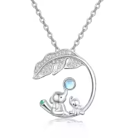 wholesale 925 Sterling Silver Elephant & Baby Pendant with Blue Moonstone Birthstone Necklaces Wholesale for Women's Gifts-Elephant-M