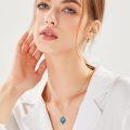 wholesale 925 Sterling Silver Round Genuine Turquoise Pendant Necklace Bohemian Gift for Women-0-1