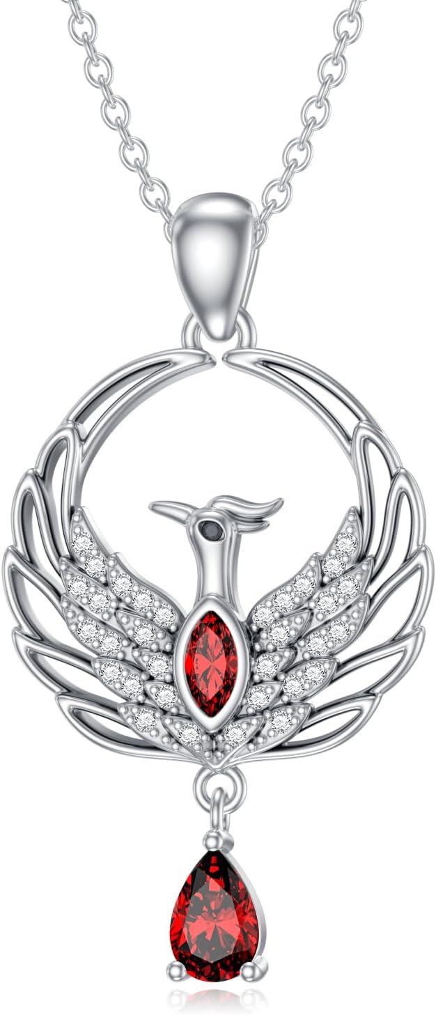 Metal Synthetic Stone Phoenix Necklace Nirvana Rebirth Pendant Gift for Women-January