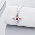 wholesale 925 Sterling Silver Sunburst Cross Pendant Necklace Red Coral Stone Platinum Plated-0-2