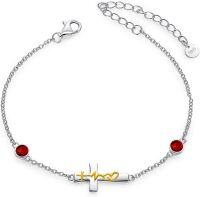 wholesale 925 Sterling Silver 12 Birthstones Faith Hope Love Cross Bracelets Christian Jewelry for Women-07-Jul.Ruby