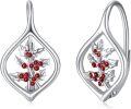 wholesale 925 Sterling Silver Red Crystal Holly Leaf Leverback Earrings for Women & Girls - Mothers Day Gift-0-0