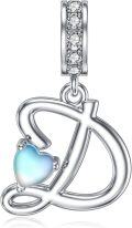 wholesale 925 Sterling Silver Heart-Shaped Blue Moonstone Initial N Charm Pendant Necklace Gift-0-10