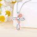 wholesale Two Tone Rose Gold 925 Sterling Silver Cross Pendant Necklace with 12 Cubic Zirconia Birthstones for Women-0-1