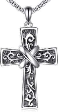 wholesale 925 Sterling Silver Celtic Cross Pendant Necklaces for Men & Women with Chain 4mm Cable Link Chains  (Silver)-Cross D