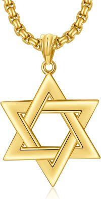 wholesale 925 Sterling Silver Star of David Pendant for Men's Jewelry Necklaces Gold Tone Chain 3D Design Minimalist Style Gift Idea-Gold