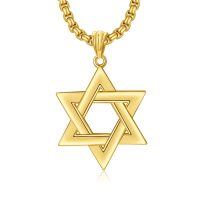 wholesale 925 Sterling Silver Star of David Pendant for Men's Jewelry Necklaces Gold Tone Chain 3D Design Minimalist Style Gift Idea-Gold