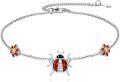 wholesale 925 Sterling Silver Ladybug & Flower Charm Anklet for Women - Adjustable Beach Foot Chain s-0-0