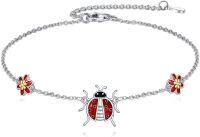 wholesale 925 Sterling Silver Ladybug & Flower Charm Anklet for Women - Adjustable Beach Foot Chain s-Ladybug