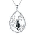 TOUPOP Sterling Silver & Stone Black Cat Necklace Jewelry Gift for Cat Lovers-0-0