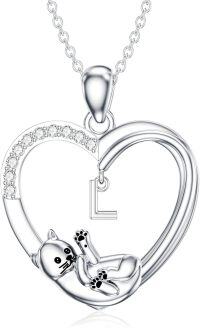 wholesale 925 Sterling Silver Stone Cat Heart Necklace w Initial 26 Alphabets Gift-L