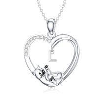 wholesale 925 Sterling Silver Stone Cat Heart Necklace w Initial 26 Alphabets Gift-L
