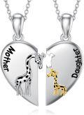 wholesale 925 Sterling Silver Giraffe Mother & Daughter Heart Pendant Necklaces Set-0-0