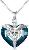 wholesale 925 Sterling Silver Crystal Heart Caduceus Angel Wings RN Pendant Necklace for Nurses Gifts-0-0