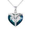 wholesale 925 Sterling Silver Rn Nurse Caduceus Heart Blue Crystal Zircon Pendant Necklace-0-0