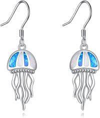 wholesale 925 Sterling Silver Jellyfish Blue Opal Stone Drop Earrings for Women-Blue Jellyfish